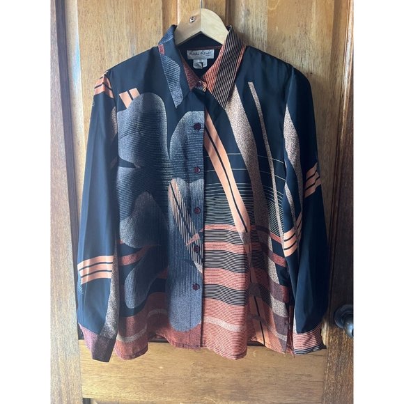 Ricki Renee Tops - Ricki Renne  Size 16 Vintage Modern Black & Rust Coloured Blouse Aus Designer